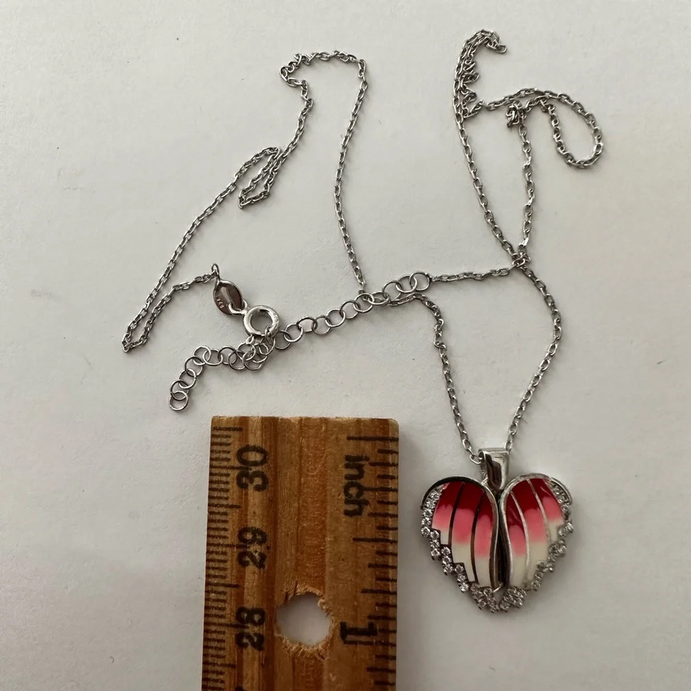 925 Silver double heart initial name cz pink handmade enamel necklace